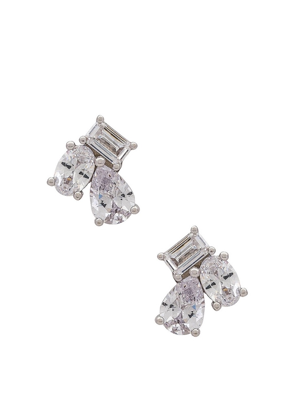 NEVER WORN**SHASHI Silver-Tone Trio Crystal Drop Stud Earrings - White